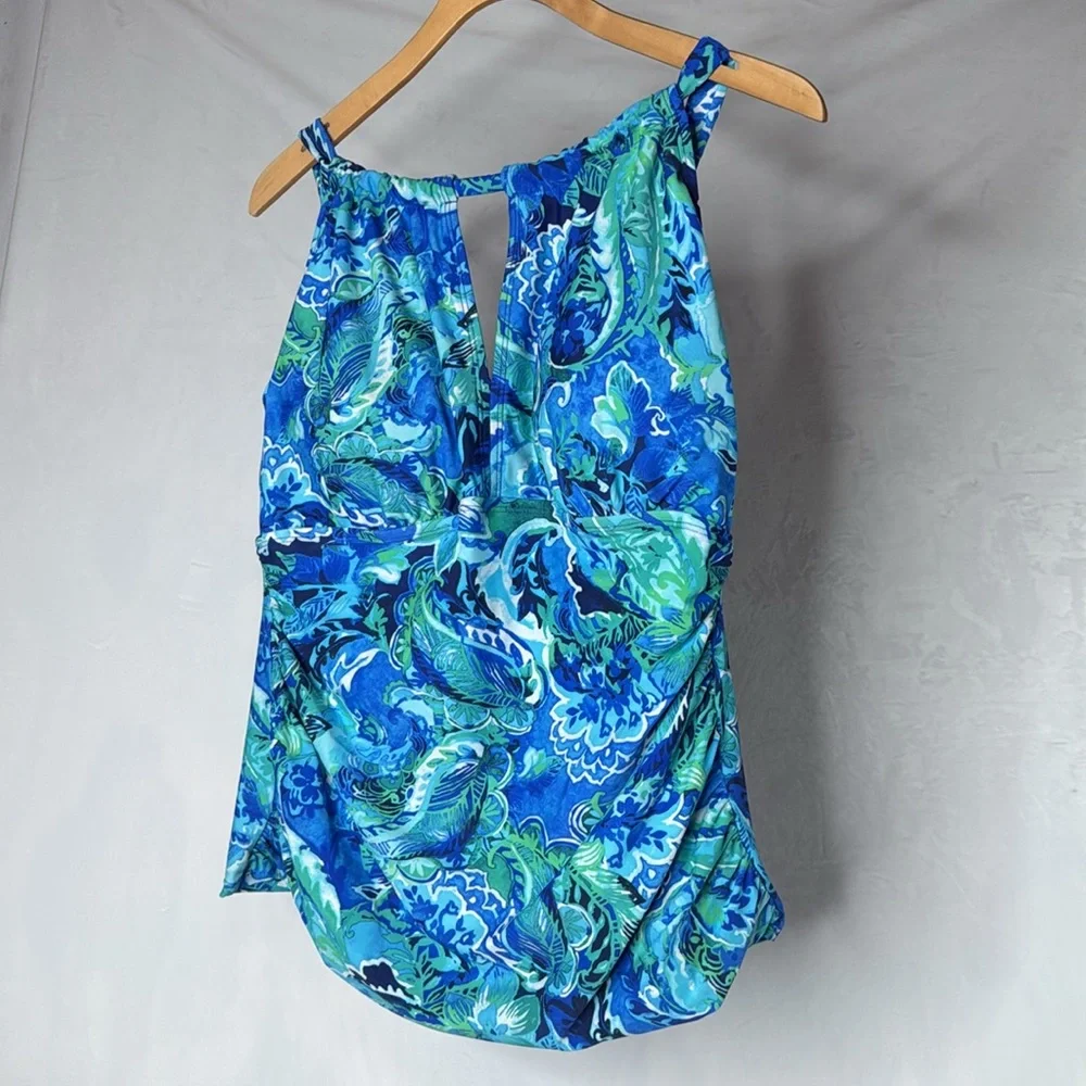 Lauren Ralph Lauren Tankini‎ Swimsuit Top Blue Paisley Pattern Women’s Size 18 W